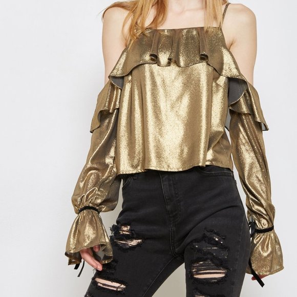 Cold Shoulder Metallic Top - Picture 1 of 5